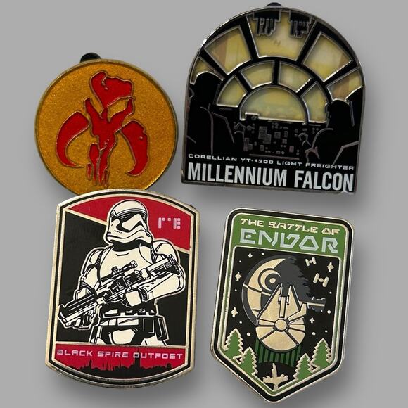 Disney Star Wars Millennium Falcon Endor Storm Trooper Mandalorian Pin Set - Picture 1 of 5